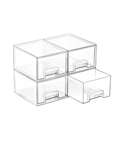 Vtopmart 4 Pack Small Clear Stackable Storage Drawers, Fits Narrow Spaces - style: 4pack-Clear