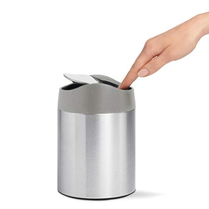 simplehuman Mini Countertop Trash Can, 1.5L / 0.4 Gallon Compact Vanity Trash Can, Balanced Swing Lid, Brushed Stainless Steel - color: Brushed Stainless Steel