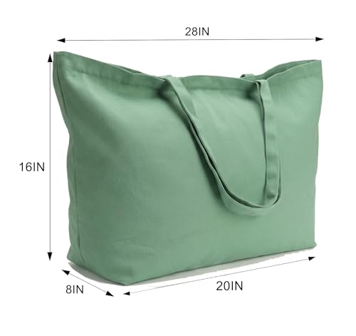 Large Canvas Tote Bag Reusable Extra Big Grocery Bags - color: Mint Green With Zipper