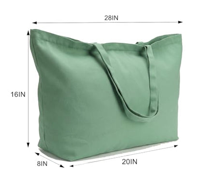 Large Canvas Tote Bag Reusable Extra Big Grocery Bags - color: Mint Green With Zipper