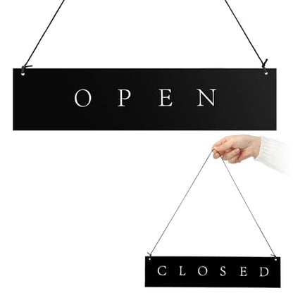 Novabright Black Wooden Open Closed Sign for Business 13x3 inch Double Sided Open Sign for Business with Hanging Rope Opened and Closed Hours Stores Restaurants Bars Shops Window or Door