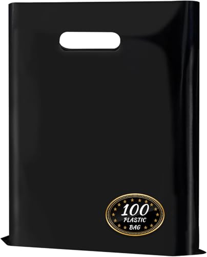 100 Pack Black Plastic Bags, 9"x12" Merchandise Bags With Die Cut Handles - color: Black