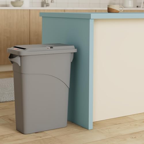 Rubbermaid Commercial Products Slim Jim Confidential Document Trash Can with Lid, 16-Gallon, Gray, Keyed Lock for Secure Disposable of Documents - size: 16G Container with Lid