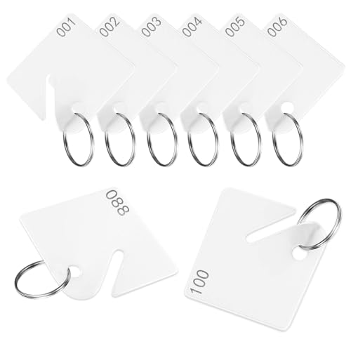 100 Pcs Key Tags Plastic Slotted Tags with Ring, Tags with Number(1-100)
