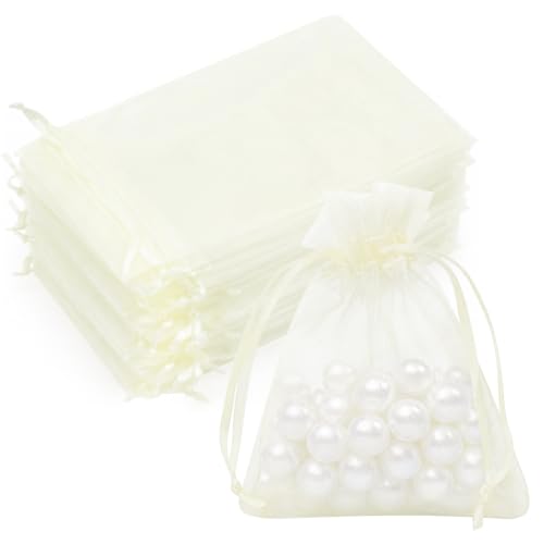 Crweety 50PCS Organza Bags 3x4 Ivory Small Gift Bags Mesh Drawstring - color: Ivory