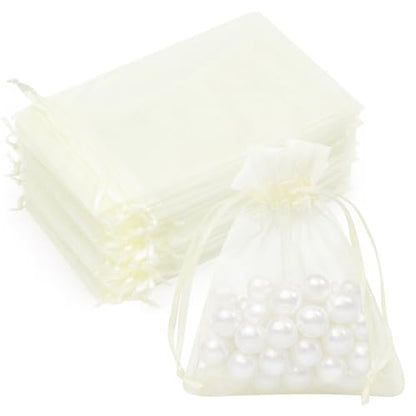 Crweety 50PCS Organza Bags 3x4 Ivory Small Gift Bags Mesh Drawstring - color: Ivory