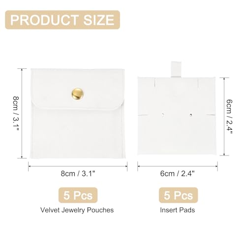 uxcell 5 Pcs Microfiber Jewelry Pouches with Insert Pad, 8 x 8cm Snap Button Jewelry Velvet Gift Bags Organizer for Rings Necklace Bracelet, White - color: White