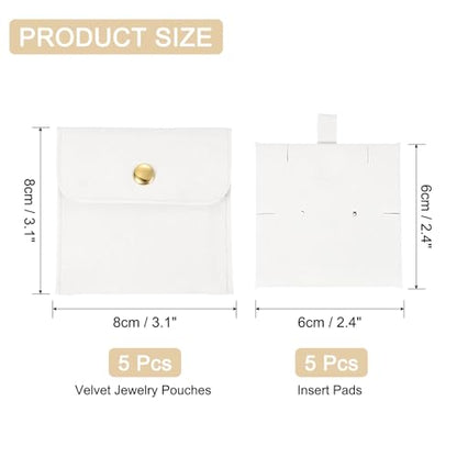 uxcell 5 Pcs Microfiber Jewelry Pouches with Insert Pad, 8 x 8cm Snap Button Jewelry Velvet Gift Bags Organizer for Rings Necklace Bracelet, White - color: White