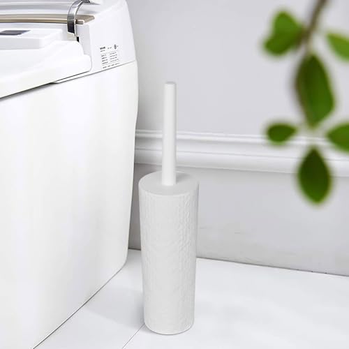 Topsky Toilet Brush,1 Pack Compact Toilet Brush & Holder Set,Plastic Round Barrel Loo Brush with 1 Replacement Toilet Brush Head,Durable for Bathroom Toilet,White