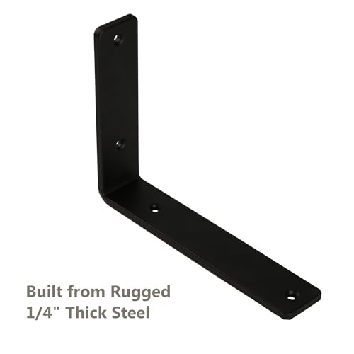 NEODROP 12-Pack 10 Inch Heavy Duty Shelf Brackets, Premium Floating L Bracket for Wall, Kitchen, Mantel Shelves Support | Quarter Inch (1/4") Thick | Black Powder Coated Steel - size: 10 Inch, style: 12 Pack