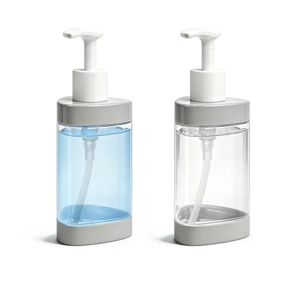 Plastic Hand Soap Dispenser 2 Pack, 13.5 oz Clear Refillable Dish Soap Pump Dispenser, Stylish Triangle Design for Bathroom Kitchen Countertop (Gray)