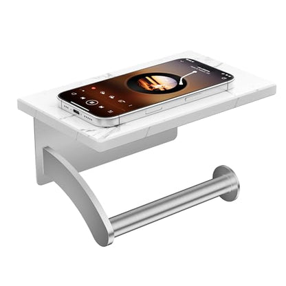 FORIOUS Toilet Paper Holder with Shelf, Natural Marble, Commercial - color: Brushed Nickel, size: Single Roll
