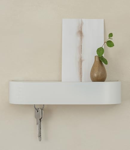 Kazai. Key Holder 'Toke' | Minimalist Key Hook Design from Berlin | Modern Key Holder Wall Mount with Wooden Shelf | Key Rack for Wall as Entryway Organizer | White - color: White, size: 10.4" (6 Hooks)