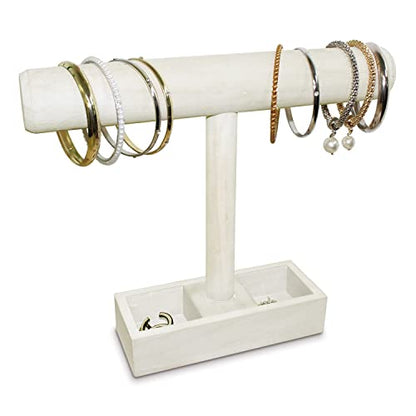 MOOCA Wooden Jewelry Display Bracelet Holder Display, 2- Compartment Tray - color: 7) Wash White, w/Tray-1pc