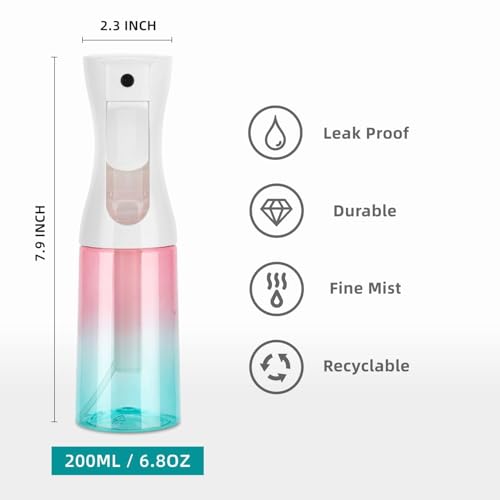 Continuous Spray Bottle, 6.8OZ /200ML Hair Mister Spray Bottle, Fine Mist for Salons,Barber, Plants, Skin Care, Cleaning(Red Blue Gradient,1 Pack) - color: Gradient Red Blue, size: 6.8 Ounces