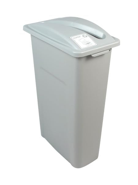Waste Wise 23 Gallon Slim Slender Recycled Plastic Trash Can and Recycling Bin with Handles and Lid for Commercial Spaces - (Grey, Paper) - color: Grey Paper