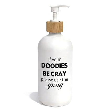Humor Bathroom Glass Soap Dispenser, Funny Hand Soap Dispenser for Bathroom, If Your Doodies are Cray Funny Refillable Handsoap Pump Bottle for Washroom Restroom Countertop