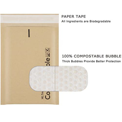 6x10 100% Biodegradable Bubble Mailers,25 Count Kraft Brown #0 Compostable Padded Packaging Wrap Envelopes Pouches Eco Friendly Self Seal Bags - color: Brown, size: 6x10'' 25PCS