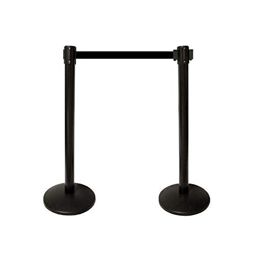 40" HT Retractable Belt Queue Safety Stanchions Barrier Combo Set (6 Posts Blk Belt+SFrame+WBracket) - color: Black