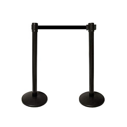 40" HT Retractable Belt Queue Safety Stanchions Barrier Combo Set (6 Posts Blk Belt+SFrame+WBracket) - color: Black