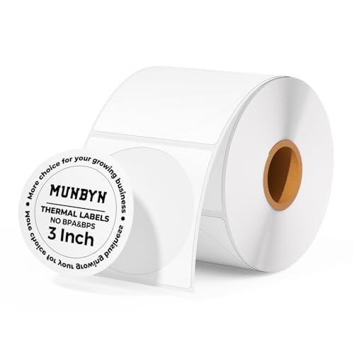MUNBYN 3 Inch White Circle Thermal Labels for Business, 500 Sheets/1 Roll - color: White, size: 3inch