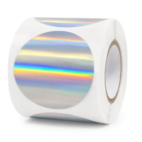 Round Holographic Silver Thermal Label 2 Inch Vinyl Sticker 200 PCS - color: Holographic Silver, size: 2 × 2 Inch