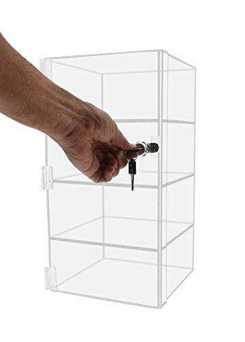 Acrylic Locking Vertical Cabinet with Keys 8" x 8" x 16" Clear Countertop Hinged Swing Door Locker for Retail Products and Convenience Stores Merchandise by Marketing Holders - size: 8" x 8" x 16"