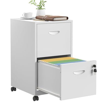 SteeLoong 2 Drawer File Cabinet,Metal Mobile File Cabinet with Lock White - color: White, style: 2 Drawer on Wheels
