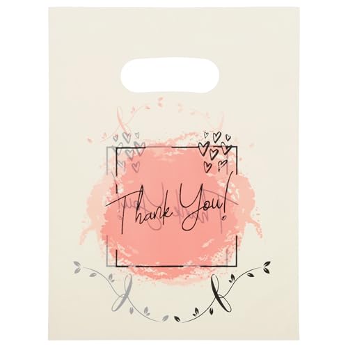 COMNICO 100PCS Thank You Plastic Shopping Bag with Handle, Thank You Bags