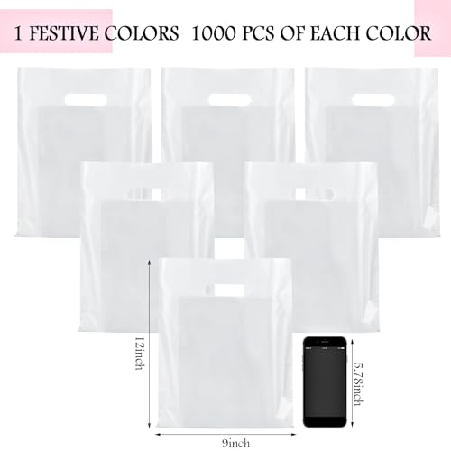 Kosiz 1000 Pcs Plastic Merchandise Shopping Bag Bulk 9 x 12'', White - color: White