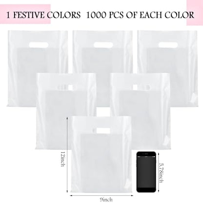 Kosiz 1000 Pcs Plastic Merchandise Shopping Bag Bulk 9 x 12'', White - color: White