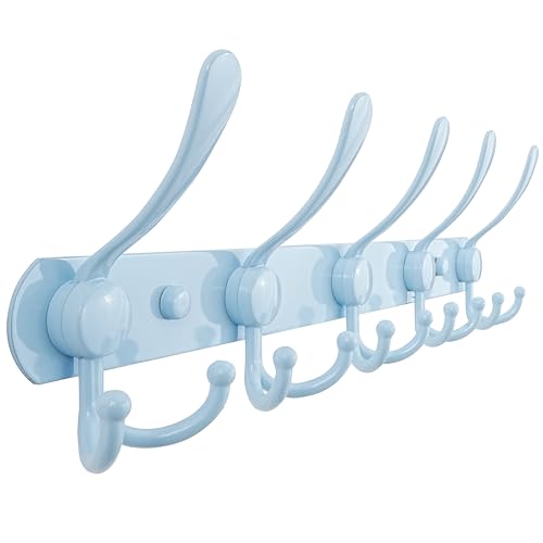 Dseap Coat Rack Wall Mounted - 5 Tri Hooks, Heavy Duty, Stainless Steel, Metal Coat Hook Rail for Coat Hat Towel Purse Robes Mudroom Bathroom Entryway, Blue - color: Blue, size: L=16" (1 Pcs)
