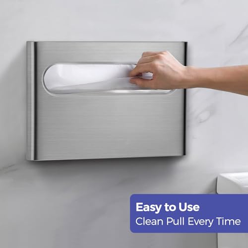 Stardrix Slim Brushed Stainless Steel Toilet Seat Cover Dispenser – Designer Wall-Mount Holder with Curved Edges and Large Capacity for Single or 1/2 Fold Covers, Aesthetic and Modern Look - color: Brushed