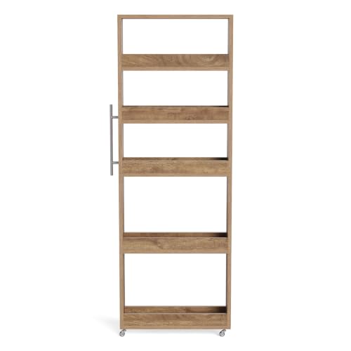 LITTLE TREE 63-Inch Slim Storage Cart on Wheels, 5-Tier Tall Narrow Mobile Shelf Organizer, Rolling Utility Cart with Metal Handle for Kitchen, Dining Room, Small Spaces, Brown - color: Brown
