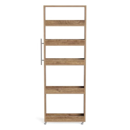 LITTLE TREE 63-Inch Slim Storage Cart on Wheels, 5-Tier Tall Narrow Mobile Shelf Organizer, Rolling Utility Cart with Metal Handle for Kitchen, Dining Room, Small Spaces, Brown - color: Brown