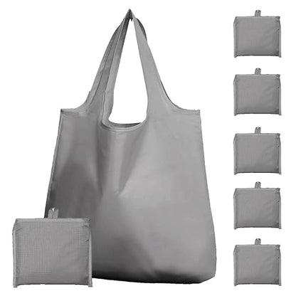 Reusable Grocery Bags 6 Pack, Foldable Shopping Bags with Pouch, Heavy Duty 50 LBS, Machine Washable Travel Totes - color: Gray