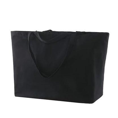 27 Inch Extra Large Canvas Shopping Bags Jumbo Heavy Duty Reusable Grocery Bags Bulk Blank Tote Bags with Double Handle - color: Black