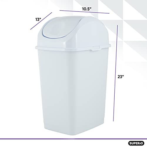 Superio Kitchen Trash Can with Swing Top Lid 9 Gallon Slim Waste Bin 37 Qt Sturdy Plastic Garbage Can Medium Recycling Bin for Office, Bathroom, Under Counter, Dorm, Bedroom (White-2 Pack) - size: 9 Gallon, style: 2 Pack