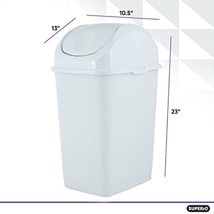Superio Kitchen Trash Can with Swing Top Lid 9 Gallon Slim Waste Bin 37 Qt Sturdy Plastic Garbage Can Medium Recycling Bin for Office, Bathroom, Under Counter, Dorm, Bedroom (White-2 Pack) - size: 9 Gallon, style: 2 Pack
