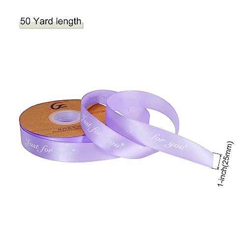 MECCANIXITY 1 Inch 50 Yard Wide Satin Ribbon Just for You Personalized Grosgrain Valentine Ribbon for Gift Wrapping Cake Box Bows, Lavender Purple - color: Lavender Purple,White