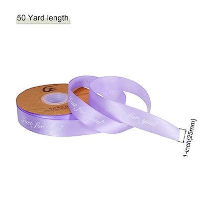 MECCANIXITY 1 Inch 50 Yard Wide Satin Ribbon Just for You Personalized Grosgrain Valentine Ribbon for Gift Wrapping Cake Box Bows, Lavender Purple - color: Lavender Purple,White