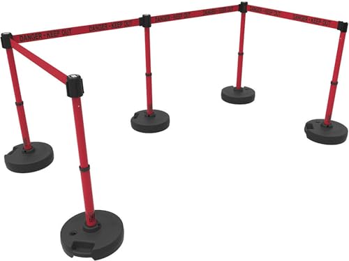 Banner Stakes PL4594 Plus X5 Retractable Belt Barrier Set - color: Red: Danger - Keep Out, size: 60'