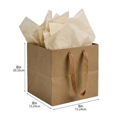 Papertide 24 Pack 8x8x8 inch Brown Square Gift Bags with Tissue Ppaper - color: Brown