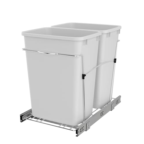 Rev-A-Shelf Double Pullout Garbage Trash Cans for Kitchen Cabinets, 35 Qt - color: White
