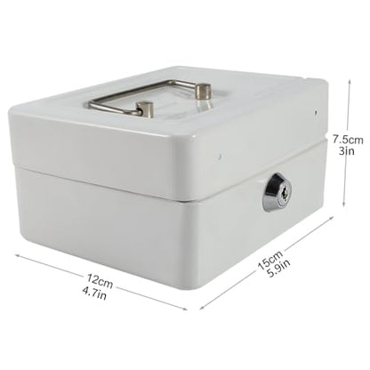 Lock Box, Safe Storage Box with Key Lock Fireproof and Safe Box Security Lock Mini Portable Iron Petty Lockable Cash Money Security (Small White)