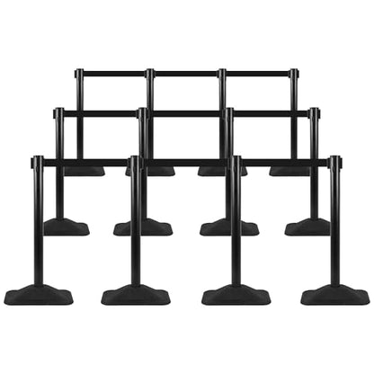 ECOSlGNS 12 Pack Heavy Duty Crowd Control Stanchions for Banks, Events, Retail w/ 10ft Retractable Belt, Non-Slip Weighted Rubber Base (Black) - color: Black, size: Rectangle Base - 12 Pack