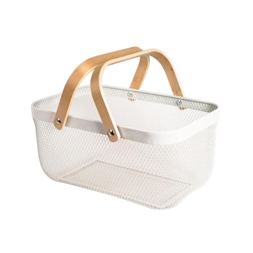 Metal Mesh Steel Harvest Basket, Wire Garden Basket with Handle - color: Ivory-Rectangle