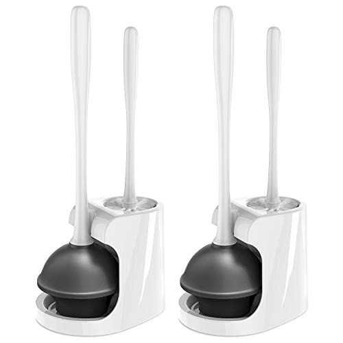 MR.SIGA Toilet Plunger and Brush Combo for Toilet Cleaning, White, 2 Set - color: White, size: 6.3 x 8.2 x 18.1 inch
