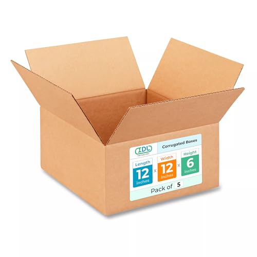 Medium Moving & Shipping Boxes 12 x 12 x 6 inches (5-Pack) - Extra Strength 200 lb vs Regular - Corrugated Packing Boxes for Moving Medium Volume - Box for Shipping by IDL Packaging - size: 12 * 12 * 6" (Medium Boxes)