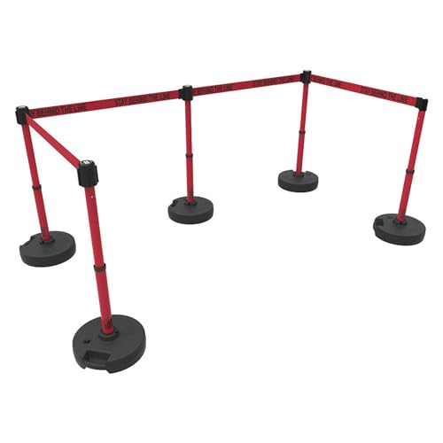 Banner Stakes PL4595 Plus X5 Retractable Belt Barrier Set - color: Red: Stay Behind the Line, size: 60'